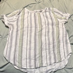 Mine Green and White Striped Short Sleeve Top